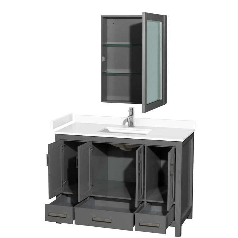 Wyndham Sheffield 48" Single Bathroom Vanity In Dark Gray with White Cultured Marble Countertop Undermount Square Sink and Medicine Cabinet WCS141448SKGWCUNSMED