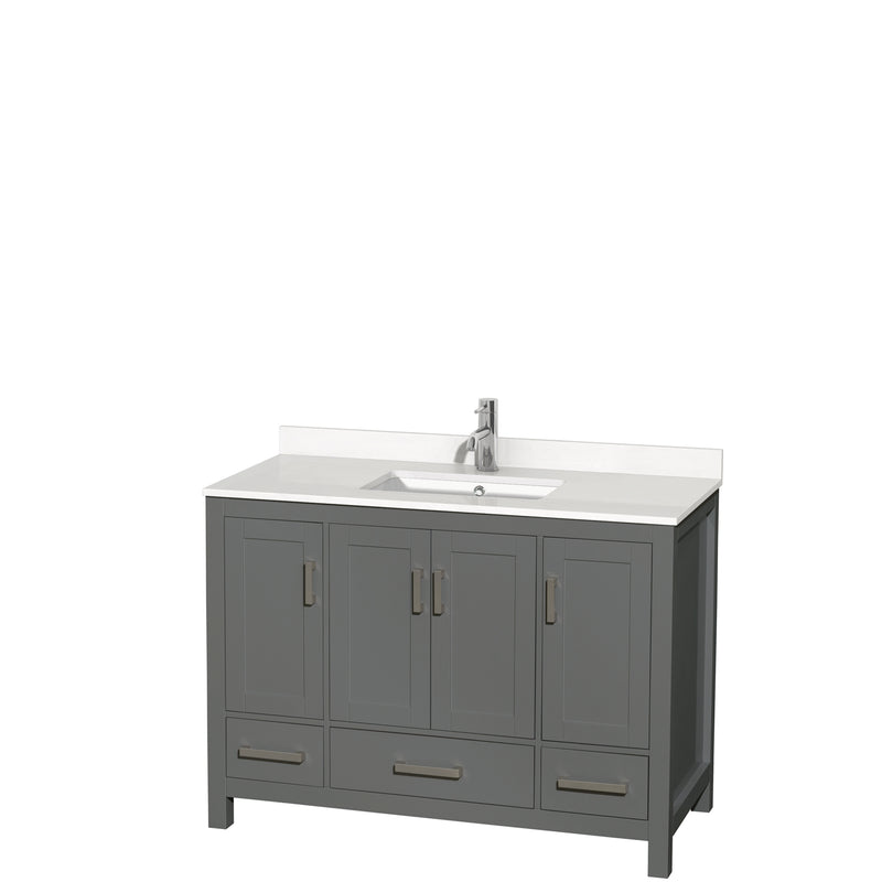 Wyndham AAA Sheffield 48" Single Bathroom Vanity In Dark Gray With White Quartz Countertop Undermount Square Sink And No Mirror WCS141448SKGWQUNSMXX