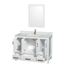 Wyndham Sheffield 48" Single Bathroom Vanity In White White Carrara Marble Countertop Undermount Square Sink and 24" Mirror WCS141448SWHCMUNSM24