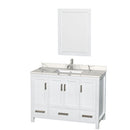 Wyndham AAA Sheffield 48" Single Bathroom Vanity In White With Calacatta Quartz Countertop Undermount Square Sink And 24" Mirror WCS141448SWHCQUNSM24