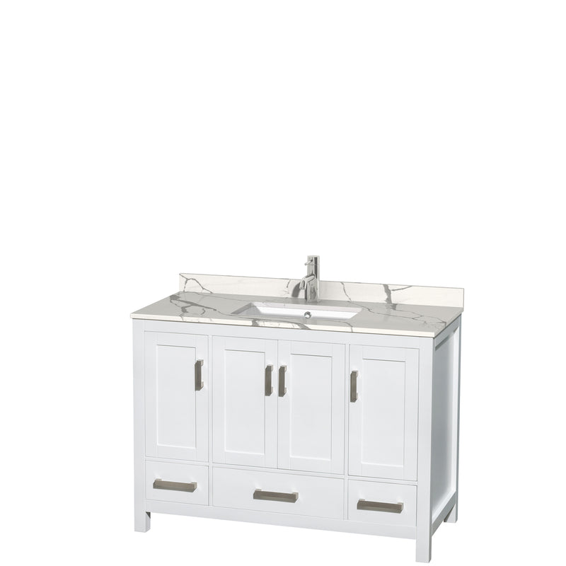 Wyndham AAA Sheffield 48" Single Bathroom Vanity In White With Calacatta Quartz Countertop Undermount Square Sink And No Mirror WCS141448SWHCQUNSMXX