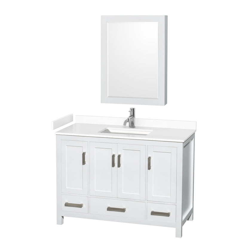 Wyndham Sheffield 48" Single Bathroom Vanity In White With White Cultured Marble Countertop Undermount Square Sink And Medicine Cabinet WCS141448SWHWCUNSMED