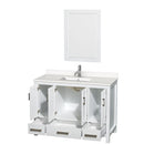 Wyndham AAA Sheffield 48" Single Bathroom Vanity In White with White Quartz Countertop Undermount Square Sink and 24" Mirror WCS141448SWHWQUNSM24