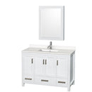 Wyndham AAA Sheffield 48" Single Bathroom Vanity In White With White Quartz Countertop Undermount Square Sink And Medicine Cabinet WCS141448SWHWQUNSMED