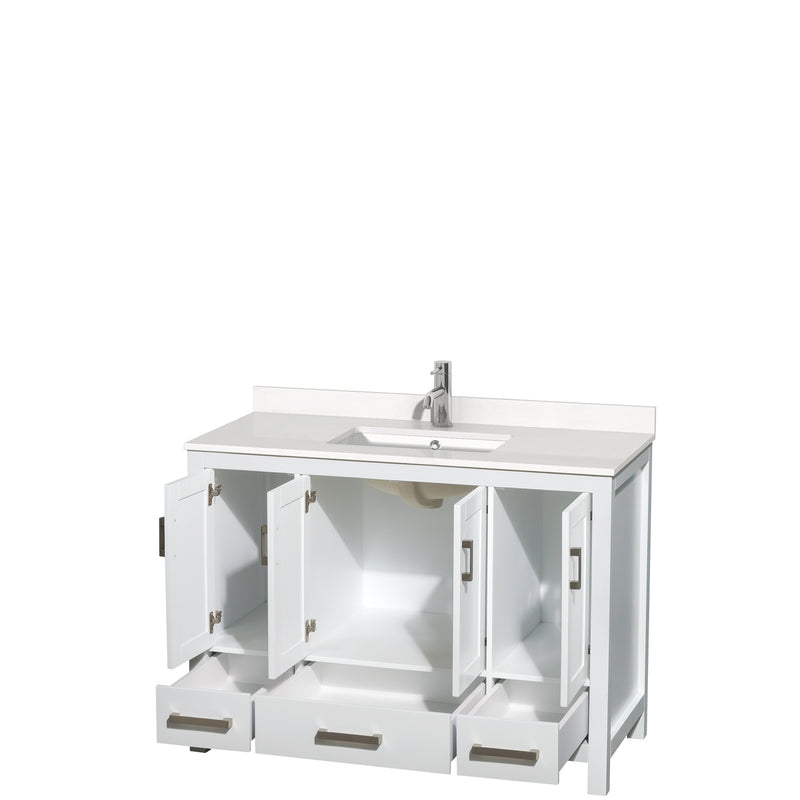 Wyndham AAA Sheffield 48" Single Bathroom Vanity In White with White Quartz Countertop Undermount Square Sink and No Mirror WCS141448SWHWQUNSMXX