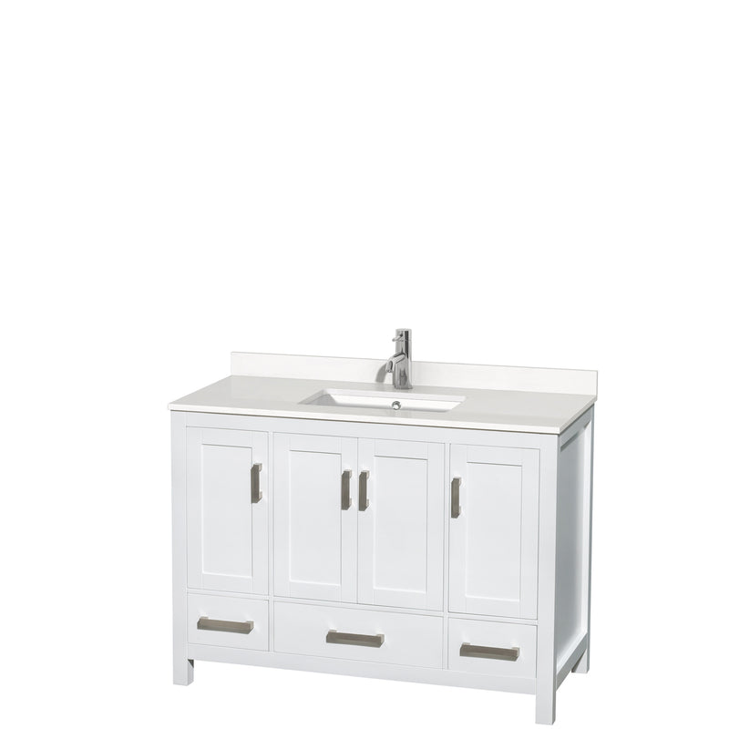 Wyndham AAA Sheffield 48" Single Bathroom Vanity In White With White Quartz Countertop Undermount Square Sink And No Mirror WCS141448SWHWQUNSMXX