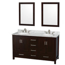 Wyndham Sheffield 60" Double Bathroom Vanity In Espresso White Carrara Marble Countertop Undermount Oval Sinks And 24" Mirrors WCS141460DESCMUNOM24