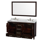 Wyndham Sheffield 60" Double Bathroom Vanity In Espresso White Carrara Marble Countertop Undermount Oval Sinks and 58" Mirror WCS141460DESCMUNOM58