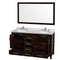 Wyndham Sheffield 60" Double Bathroom Vanity In Espresso White Carrara Marble Countertop Undermount Oval Sinks and 58" Mirror WCS141460DESCMUNOM58