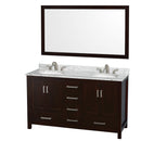 Wyndham Sheffield 60" Double Bathroom Vanity In Espresso White Carrara Marble Countertop Undermount Oval Sinks And 58" Mirror WCS141460DESCMUNOM58