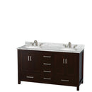 Wyndham Sheffield 60" Double Bathroom Vanity In Espresso White Carrara Marble Countertop Undermount Oval Sinks and 24" Mirrors WCS141460DESCMUNOM24