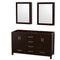 Wyndham Sheffield 60" Double Bathroom Vanity In Espresso No Countertop No Sinks And Medicine Cabinets WCS141460DESCXSXXMED