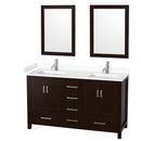 Wyndham Sheffield 60" Double Bathroom Vanity In Espresso With White Cultured Marble Countertop Undermount Square Sinks And 24" Mirrors WCS141460DESWCUNSM24