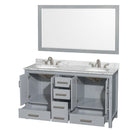 Wyndham Sheffield 60" Double Bathroom Vanity In Gray with White Carrara Marble Countertop Undermount Oval Sinks and 58" Mirror WCS141460DGYCMUNOM58