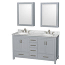 Wyndham Sheffield 60" Double Bathroom Vanity In Gray With White Carrara Marble Countertop Undermount Oval Sinks And Medicine Cabinets WCS141460DGYCMUNOMED