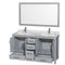 Wyndham Sheffield 60" Double Bathroom Vanity In Gray with White Carrara Marble Countertop Undermount Square Sinks and 58" Mirror WCS141460DGYCMUNSM58