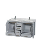 Wyndham Sheffield 60" Double Bathroom Vanity In Gray with White Carrara Marble Countertop Undermount Square Sinks and No Mirror WCS141460DGYCMUNSMXX