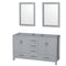 Wyndham Sheffield 60" Double Bathroom Vanity In Gray With No Countertop No Sinks And 24" Mirrors WCS141460DGYCXSXXM24