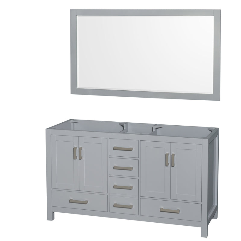 Wyndham Sheffield 60" Double Bathroom Vanity In Gray With No Countertop No Sinks And 58" Mirror WCS141460DGYCXSXXM58