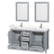 Wyndham Sheffield 60" Double Bathroom Vanity In Gray with White Cultured Marble Countertop Undermount Square Sinks and 24" Mirrors WCS141460DGYWCUNSM24