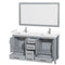 Wyndham Sheffield 60" Double Bathroom Vanity In Gray with White Cultured Marble Countertop Undermount Square Sinks and 58" Mirror WCS141460DGYWCUNSM58