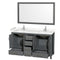 Wyndham Sheffield 60" Double Bathroom Vanity In Dark Gray with Carrara Cultured Marble Countertop Undermount Square Sinks and 58" Mirror WCS141460DKGC2UNSM58