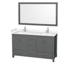 Wyndham Sheffield 60" Double Bathroom Vanity In Dark Gray With Carrara Cultured Marble Countertop Undermount Square Sinks And 58" Mirror WCS141460DKGC2UNSM58