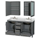 Wyndham Sheffield 60" Double Bathroom Vanity In Dark Gray with White Carrara Marble Countertop Undermount Oval Sinks and Medicine Cabinets WCS141460DKGCMUNOMED