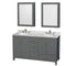 Wyndham Sheffield 60" Double Bathroom Vanity In Dark Gray With White Carrara Marble Countertop Undermount Oval Sinks And Medicine Cabinets WCS141460DKGCMUNOMED