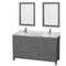 Wyndham Sheffield 60" Double Bathroom Vanity In Dark Gray With White Carrara Marble Countertop Undermount Square Sinks And 24" Mirrors WCS141460DKGCMUNSM24