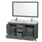 Wyndham Sheffield 60" Double Bathroom Vanity In Dark Gray with White Carrara Marble Countertop Undermount Square Sinks and 58" Mirror WCS141460DKGCMUNSM58