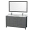 Wyndham Sheffield 60" Double Bathroom Vanity In Dark Gray With White Carrara Marble Countertop Undermount Square Sinks And 58" Mirror WCS141460DKGCMUNSM58