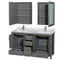 Wyndham Sheffield 60" Double Bathroom Vanity In Dark Gray with White Carrara Marble Countertop Undermount Square Sinks and Medicine Cabinets WCS141460DKGCMUNSMED