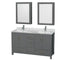 Wyndham Sheffield 60" Double Bathroom Vanity In Dark Gray With White Carrara Marble Countertop Undermount Square Sinks And Medicine Cabinets WCS141460DKGCMUNSMED