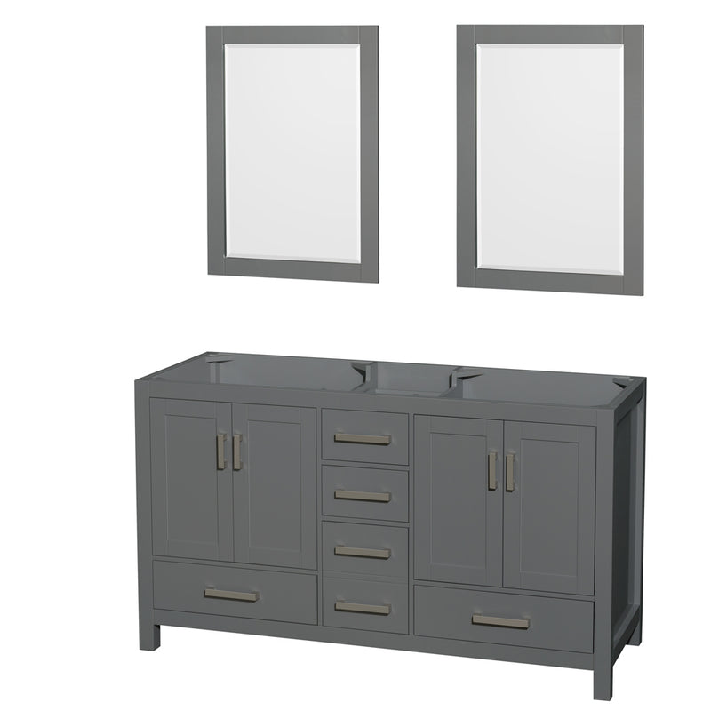 Wyndham Sheffield 60" Double Bathroom Vanity In Dark Gray With No Countertop No Sinks And 24" Mirrors WCS141460DKGCXSXXM24