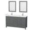 Wyndham Sheffield 60" Double Bathroom Vanity In Dark Gray With White Cultured Marble Countertop Undermount Square Sinks And 24" Mirrors WCS141460DKGWCUNSM24