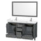 Wyndham Sheffield 60" Double Bathroom Vanity In Dark Gray with White Cultured Marble Countertop Undermount Square Sinks and 58" Mirror WCS141460DKGWCUNSM58