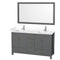 Wyndham Sheffield 60" Double Bathroom Vanity In Dark Gray With White Cultured Marble Countertop Undermount Square Sinks And 58" Mirror WCS141460DKGWCUNSM58