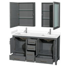 Wyndham Sheffield 60" Double Bathroom Vanity In Dark Gray with White Cultured Marble Countertop Undermount Square Sinks and Medicine Cabinets WCS141460DKGWCUNSMED