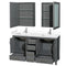 Wyndham Sheffield 60" Double Bathroom Vanity In Dark Gray with White Cultured Marble Countertop Undermount Square Sinks and Medicine Cabinets WCS141460DKGWCUNSMED