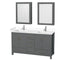 Wyndham Sheffield 60" Double Bathroom Vanity In Dark Gray With White Cultured Marble Countertop Undermount Square Sinks And Medicine Cabinets WCS141460DKGWCUNSMED