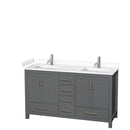 Wyndham Sheffield 60" Double Bathroom Vanity In Dark Gray With White Cultured Marble Countertop Undermount Square Sinks And No Mirror WCS141460DKGWCUNSMXX