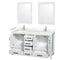 Wyndham Sheffield 60" Double Bathroom Vanity In White with Carrara Cultured Marble Countertop Undermount Square Sinks and 24" Mirrors WCS141460DWHC2UNSM24