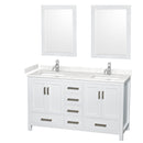 Wyndham Sheffield 60" Double Bathroom Vanity In White With Carrara Cultured Marble Countertop Undermount Square Sinks And 24" Mirrors WCS141460DWHC2UNSM24