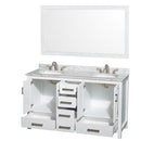 Wyndham Sheffield 60" Double Bathroom Vanity In White White Carrara Marble Countertop Undermount Oval Sinks and 58" Mirror WCS141460DWHCMUNOM58