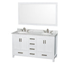 Wyndham Sheffield 60" Double Bathroom Vanity In White White Carrara Marble Countertop Undermount Oval Sinks And 58" Mirror WCS141460DWHCMUNOM58