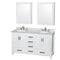 Wyndham Sheffield 60" Double Bathroom Vanity In White White Carrara Marble Countertop Undermount Oval Sinks And Medicine Cabinets WCS141460DWHCMUNOMED