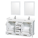 Wyndham Sheffield 60" Double Bathroom Vanity In White with White Cultured Marble Countertop Undermount Square Sinks and 24" Mirrors WCS141460DWHWCUNSM24