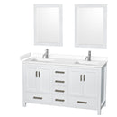 Wyndham Sheffield 60" Double Bathroom Vanity In White With White Cultured Marble Countertop Undermount Square Sinks And 24" Mirrors WCS141460DWHWCUNSM24