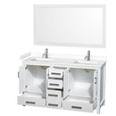 Wyndham Sheffield 60" Double Bathroom Vanity In White with White Cultured Marble Countertop Undermount Square Sinks and 58" Mirror WCS141460DWHWCUNSM58